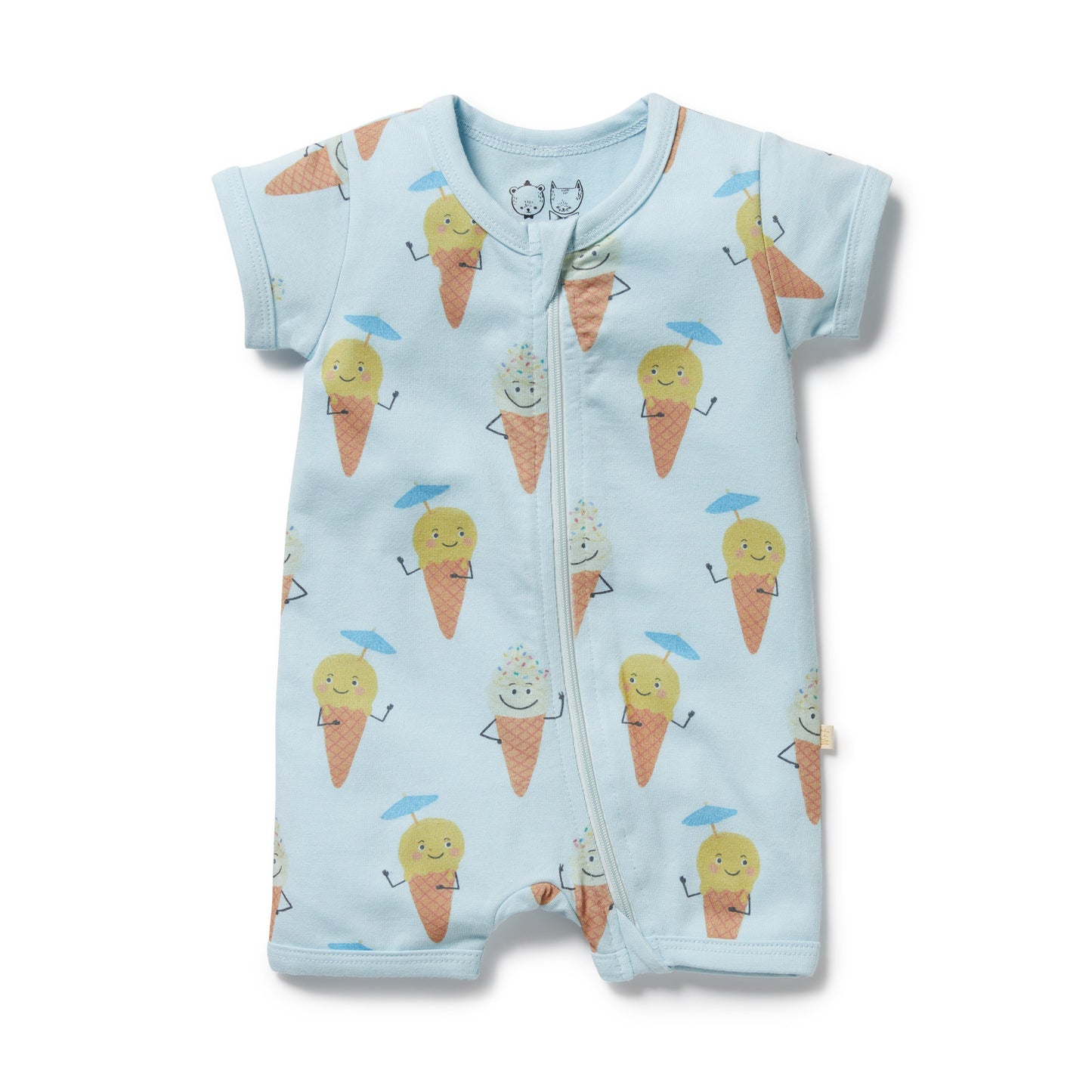 Organic Short Sleeve Zipsuit - Frosty Friends