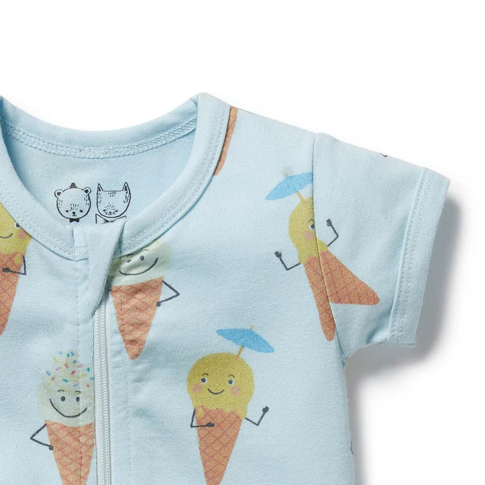 Organic Short Sleeve Zipsuit - Frosty Friends