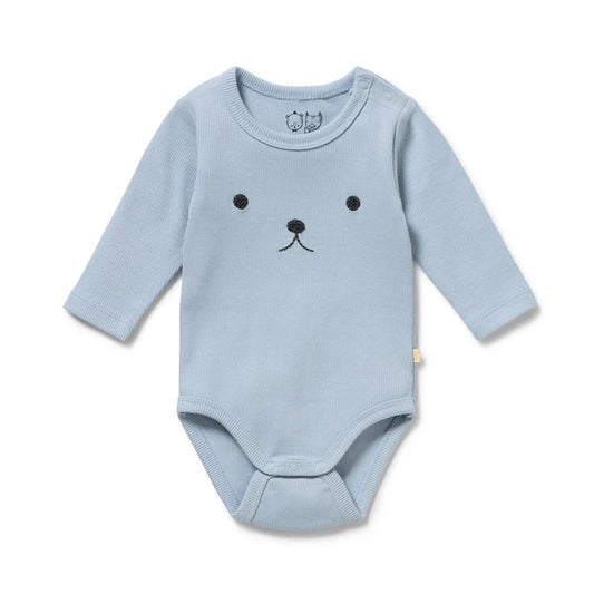 Organic Cotton Rib Bodysuit - Storm Blue