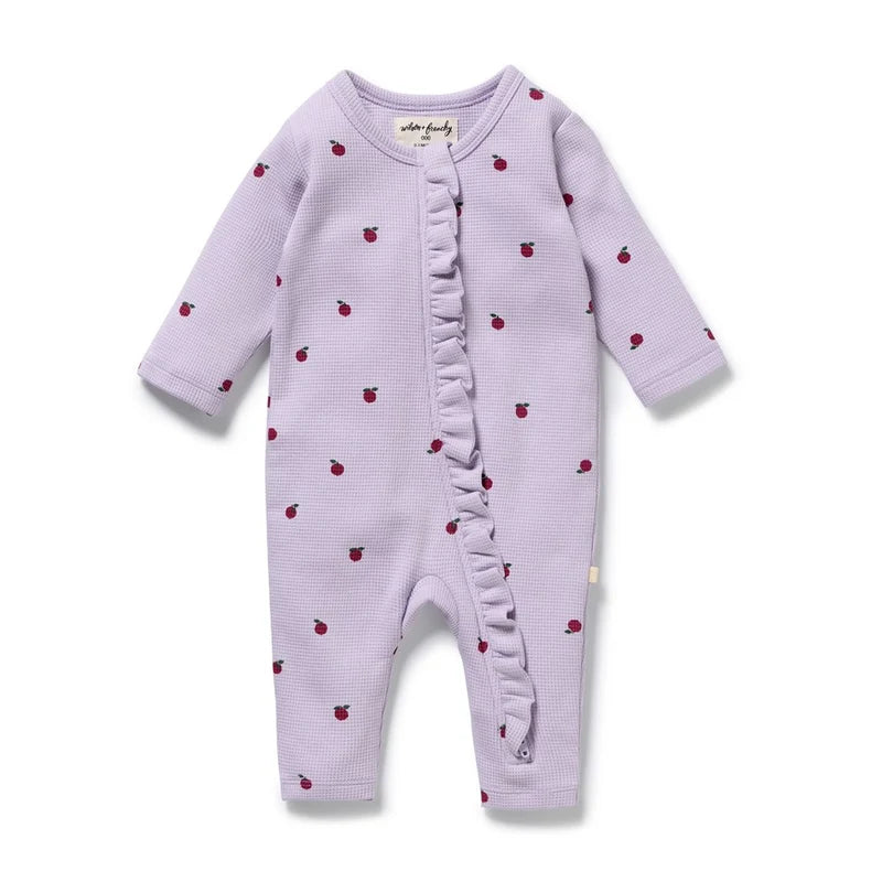 Organic Waffle Ruffle Zipsuit - Berry Plums