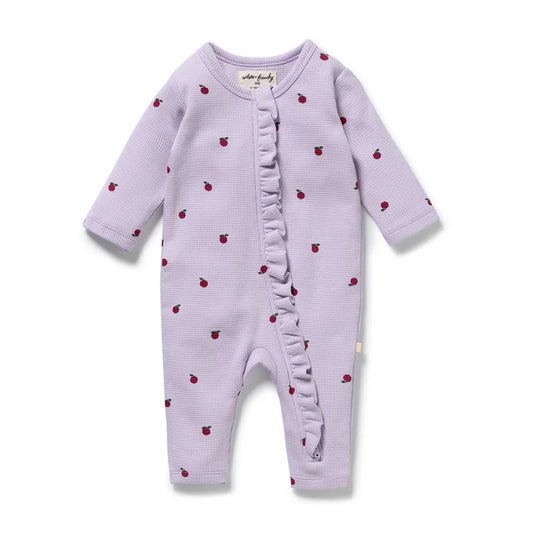 Organic Waffle Ruffle Zipsuit - Berry Plums