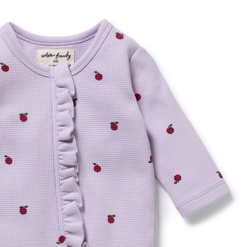Organic Waffle Ruffle Zipsuit - Berry Plums