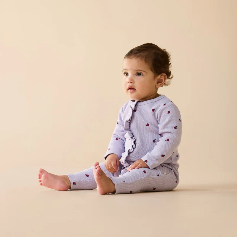 Organic Waffle Ruffle Zipsuit - Berry Plums