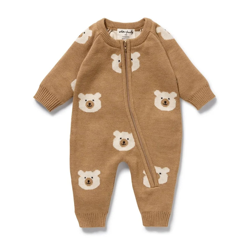 Organic Knit Growsuit -Beary Cute