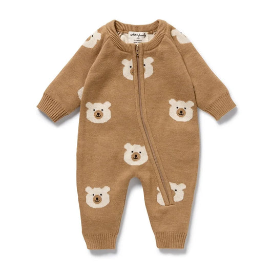 Organic Knit Growsuit -Beary Cute