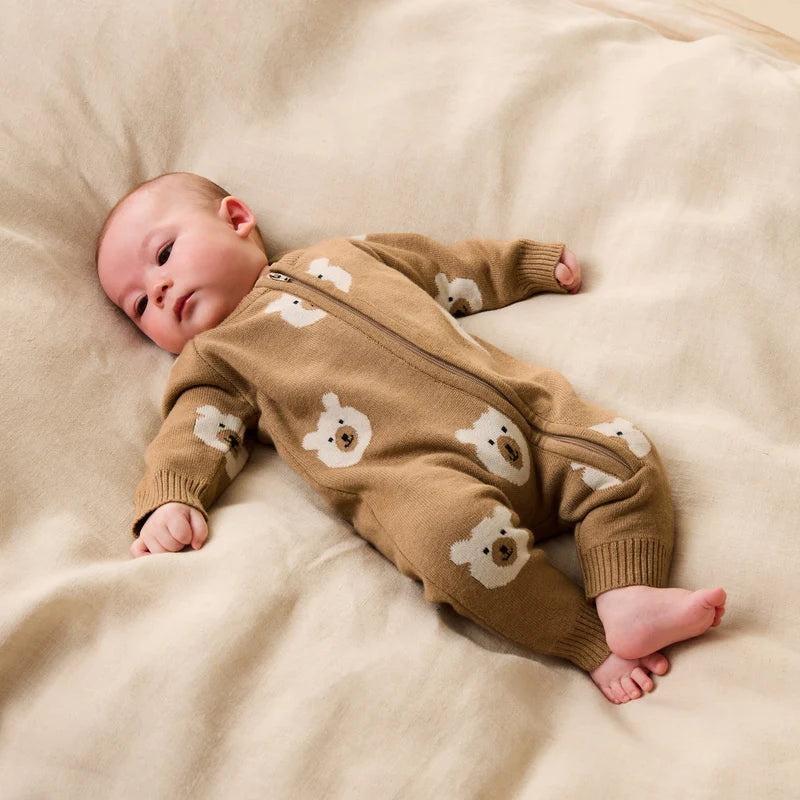 Organic Knit Growsuit -Beary Cute