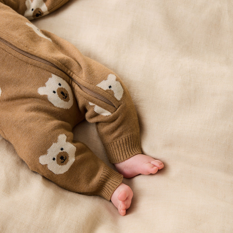 Organic Knit Growsuit -Beary Cute