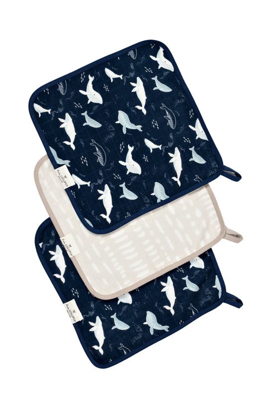 Muslin Washcloth Set (set of 3) - Whales