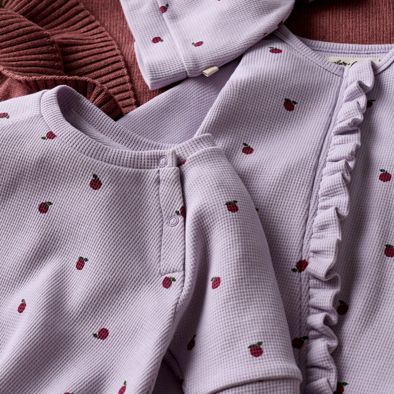 Organic Waffle Ruffle Zipsuit - Berry Plums