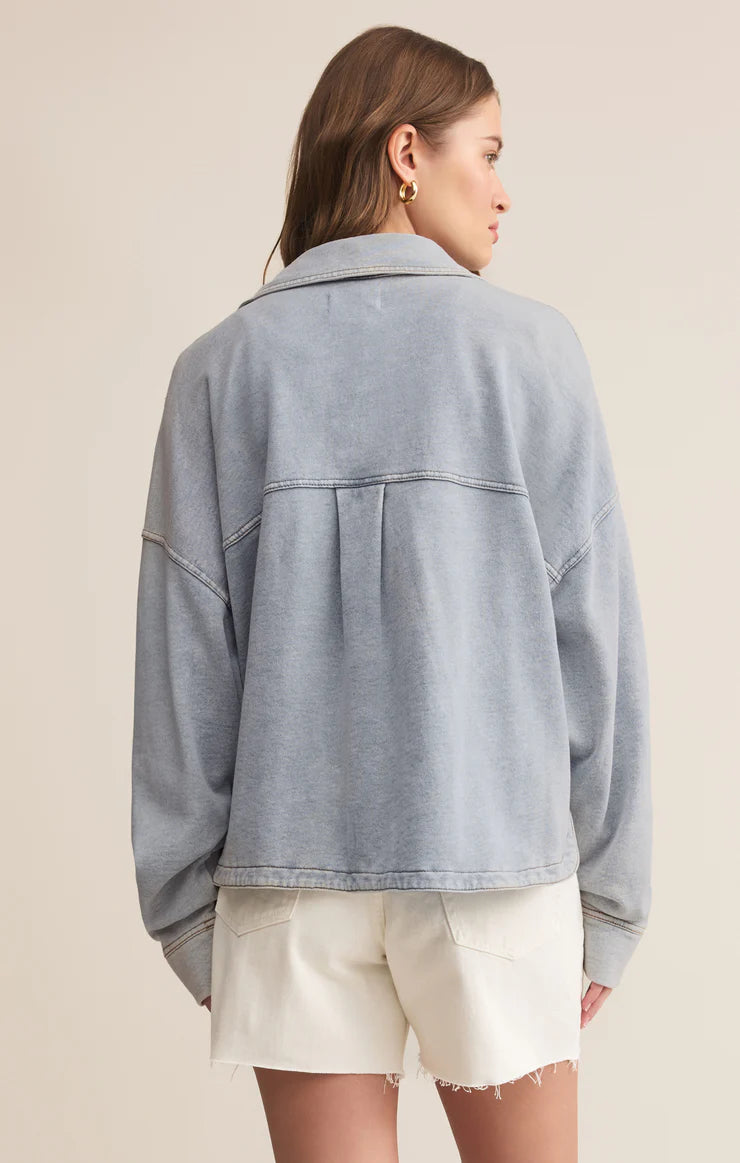 All Day Cropped Knit Denim Jacket - Washed Indigo