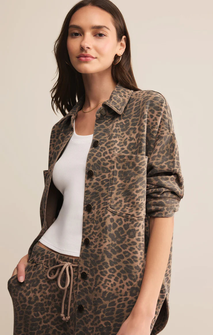 All Day Knit Jacket - Washed Leopard