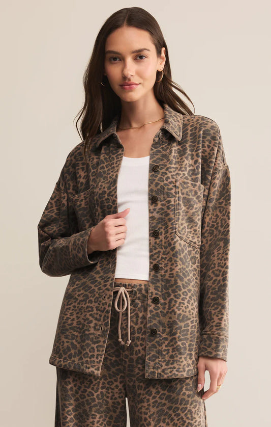 All Day Knit Jacket - Washed Leopard