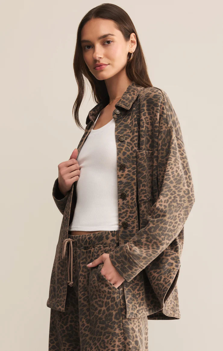 All Day Knit Jacket - Washed Leopard