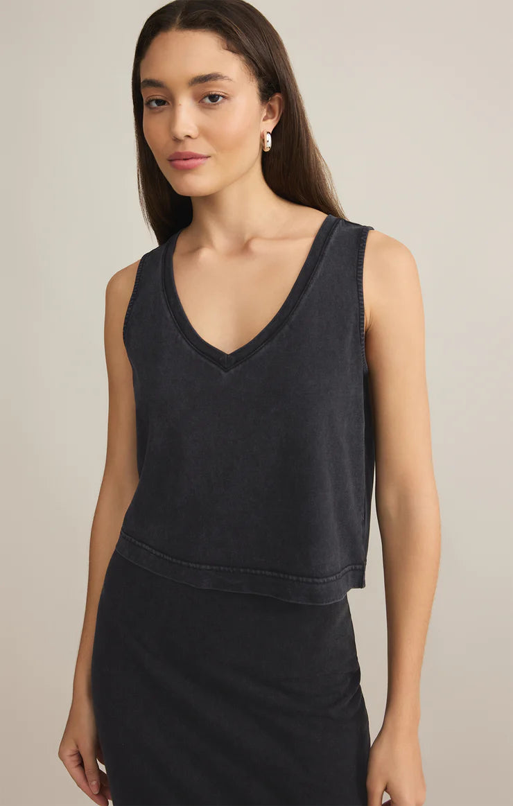 Sloane V-Neck Top - Washed Black