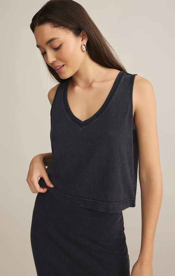 Sloane V-Neck Top - Washed Black