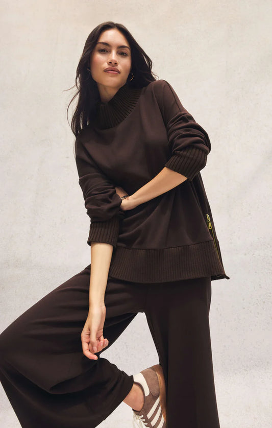 Sable Rib Mock Neck Sweater - Chocolate Cherry