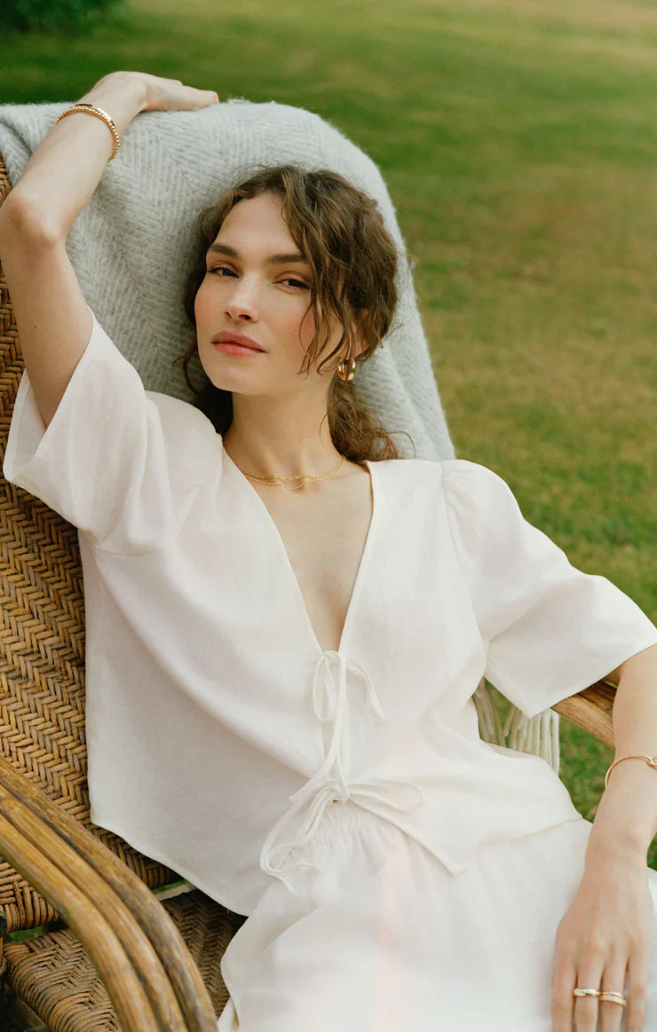 La Belle Linen Top - White
