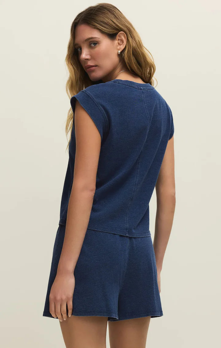 Camino Jersey Denim Top - Indigo