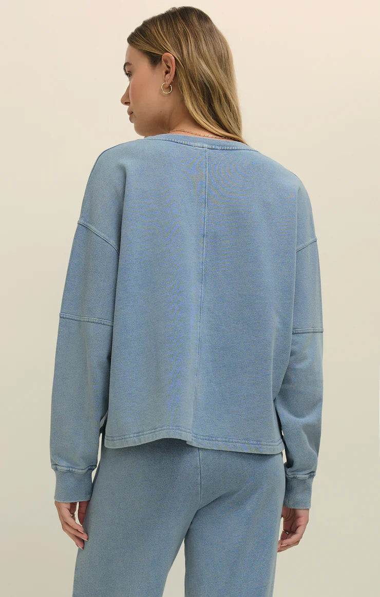 Delphine V-Neck Sweatshirt - Ocean Air Indigo
