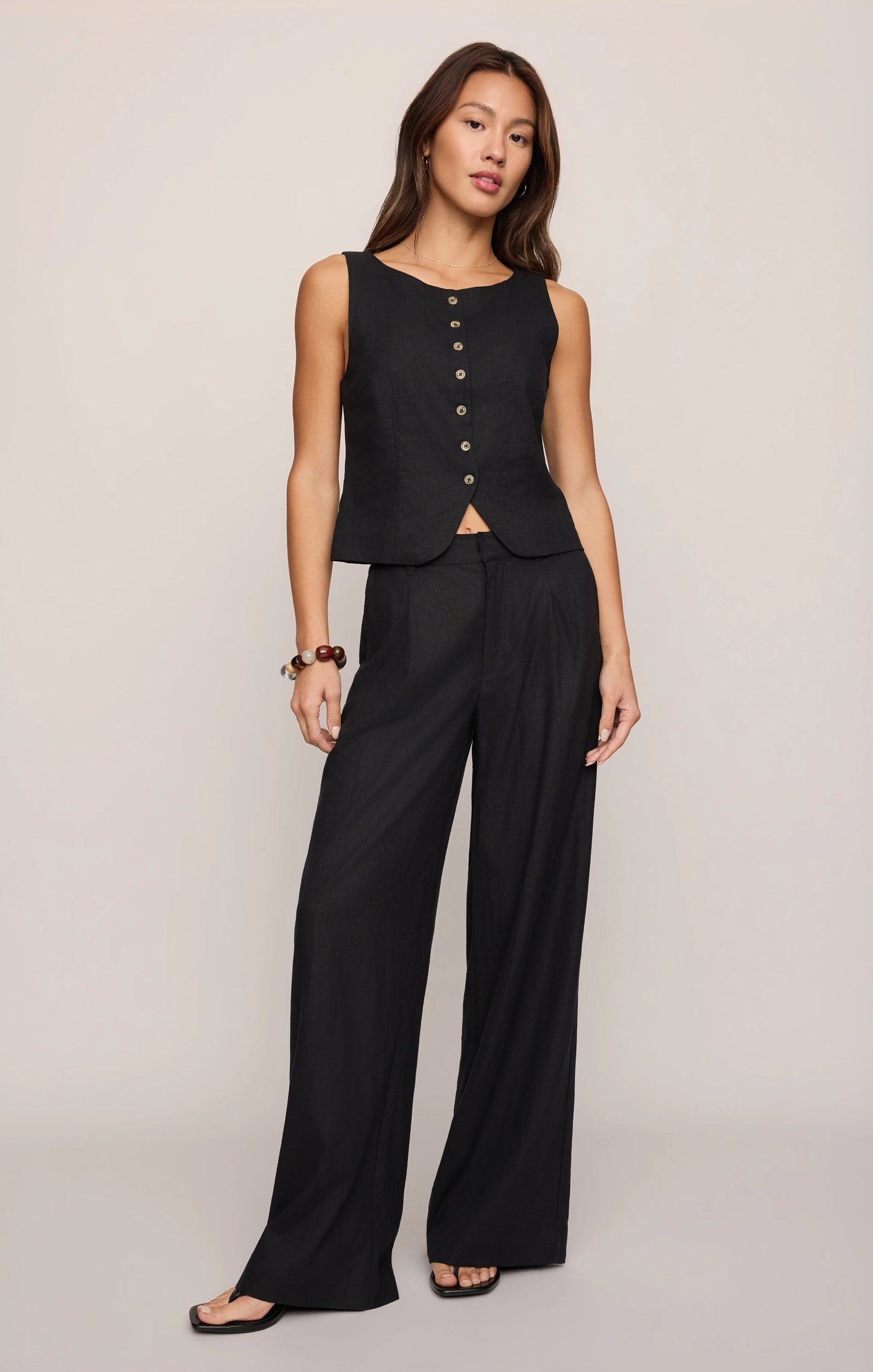 Roman Linen Vest - Black