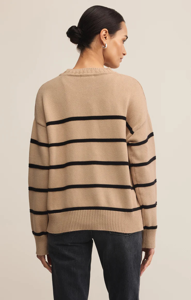 Boyfriend Striped Cotton Sweater - Biscuit