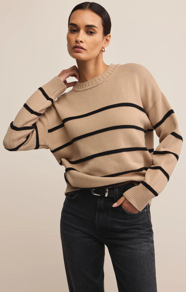 Boyfriend Striped Cotton Sweater - Biscuit