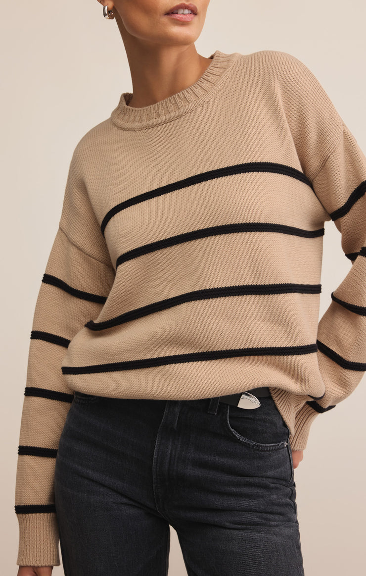 Boyfriend Striped Cotton Sweater - Biscuit