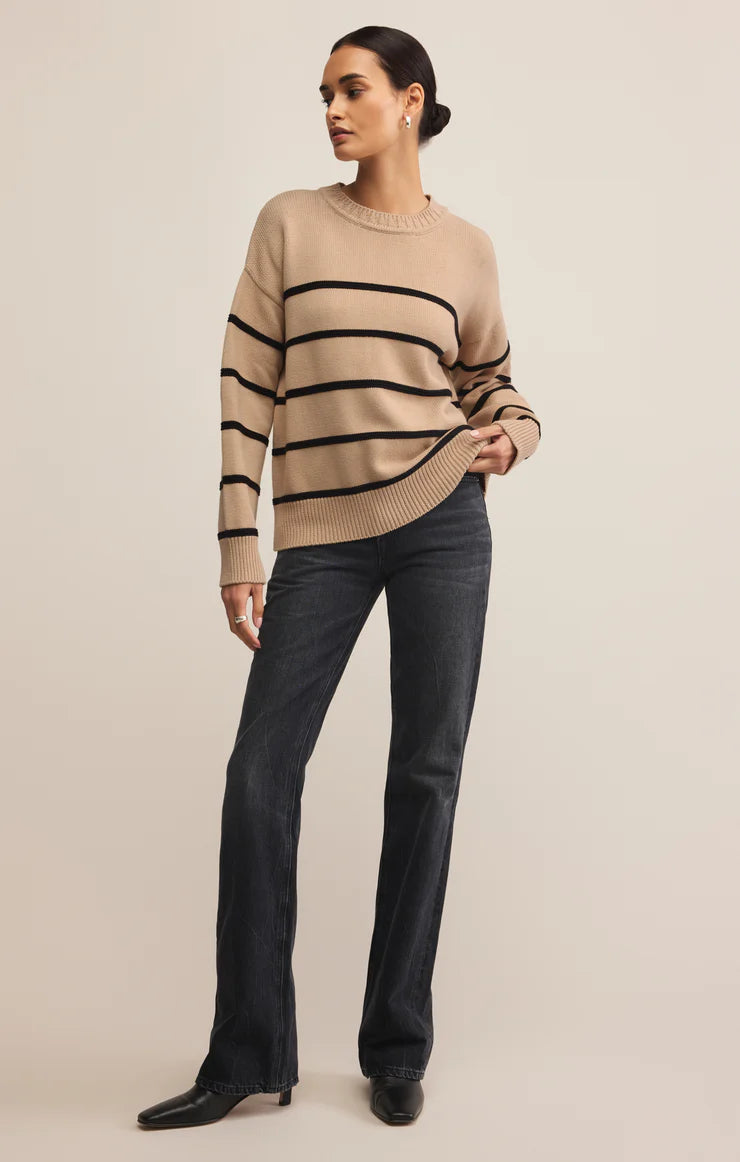 Boyfriend Striped Cotton Sweater - Biscuit