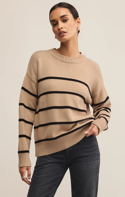 Boyfriend Striped Cotton Sweater - Biscuit