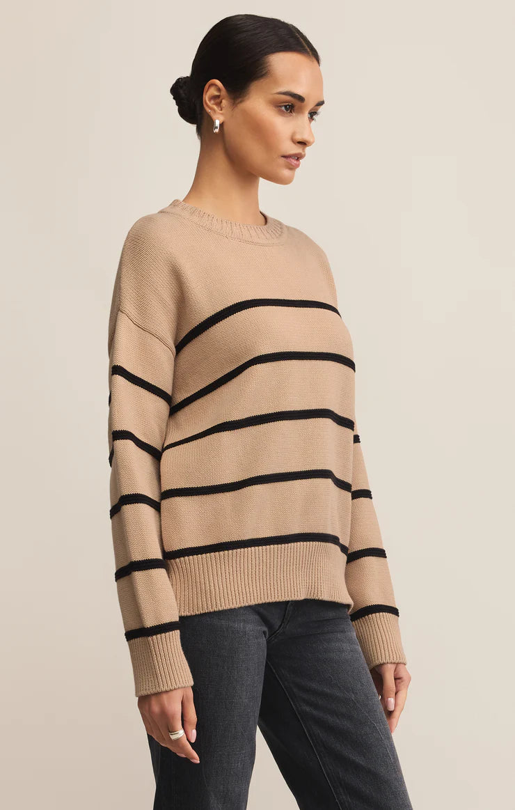 Boyfriend Striped Cotton Sweater - Biscuit