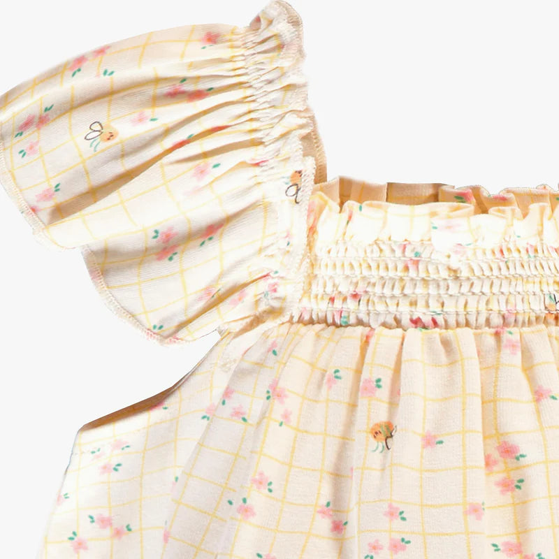 Cream Checkered and Floral Romper