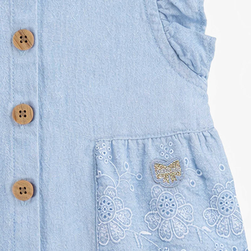 Embroidered Hem Blouse - Blue