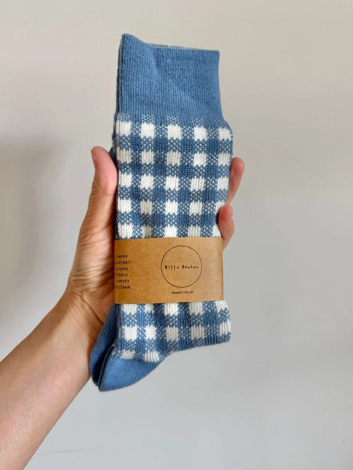 Cotswold Gingham Socks - Dusty Blue