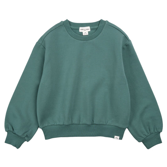 Puffy Sleeve Cotton Fleece Sweatshirt - Dark Green