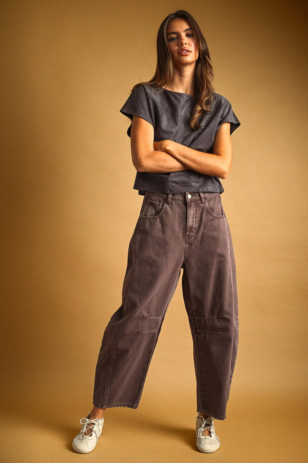 Denim Barrel Pant - Red Bean