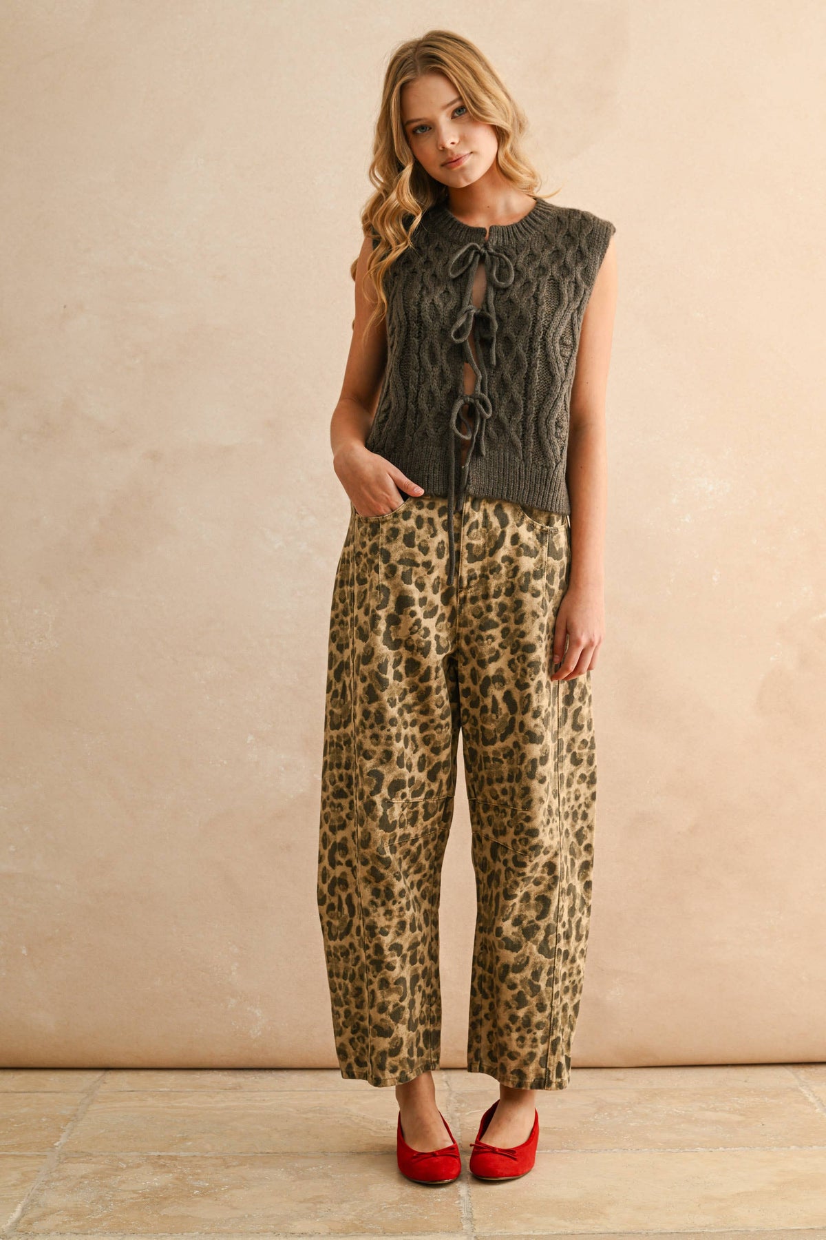 Denim Barrel Pant - Leopard