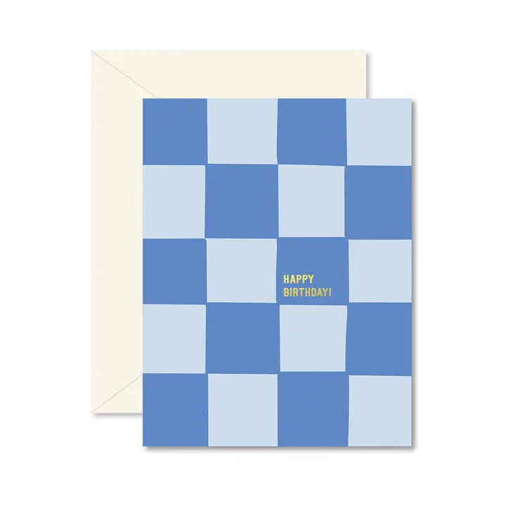 Birthday Card - Blue Checkerboard