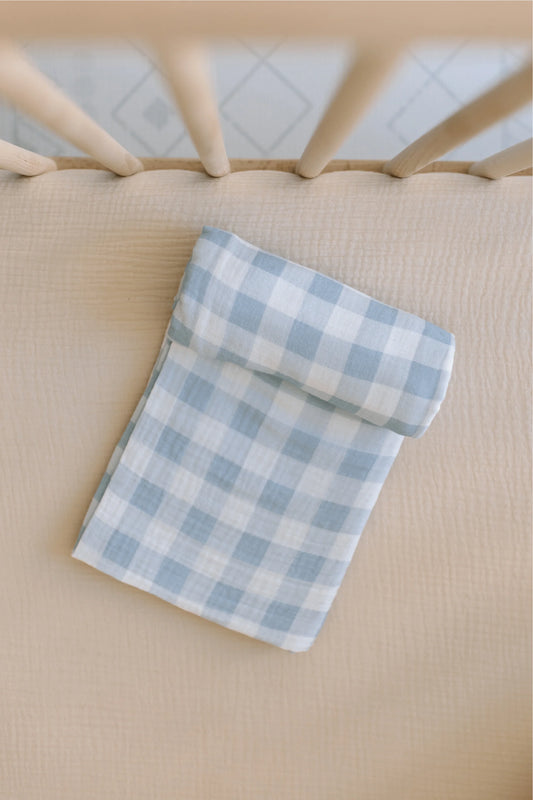 Organic Cotton Swaddle - Blue Gingham