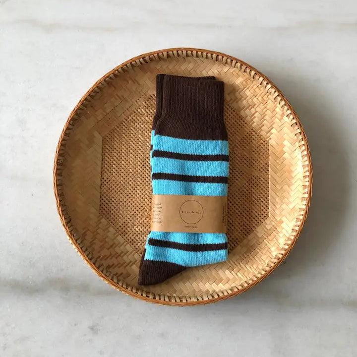 Makino Pop Stripe High Sock - Sky Mocha