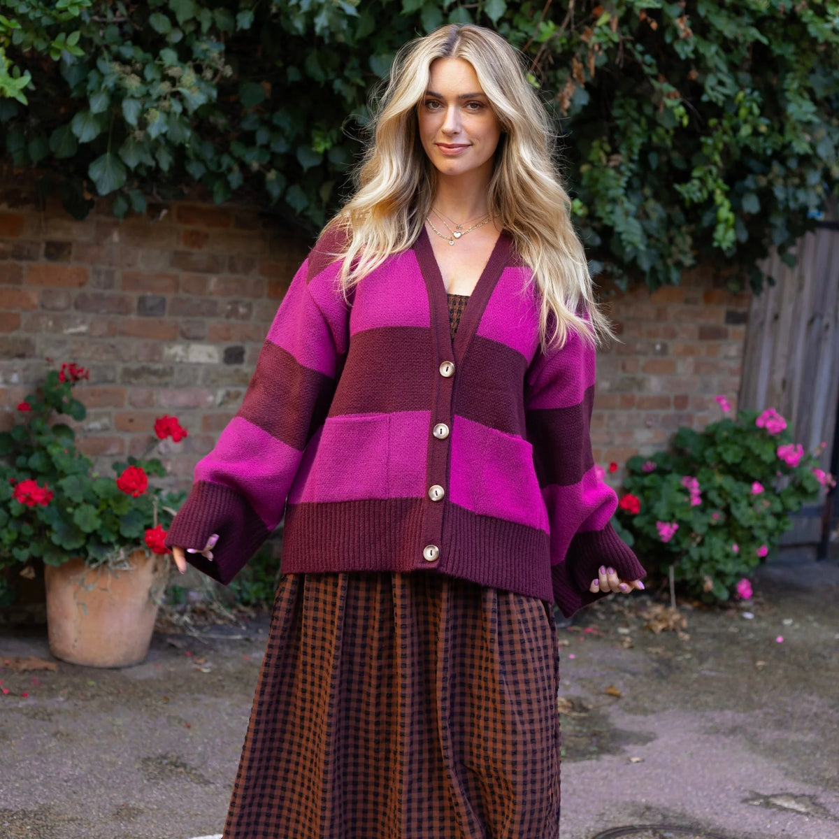 Candice Cardigan - Burgandy/Fuchsia