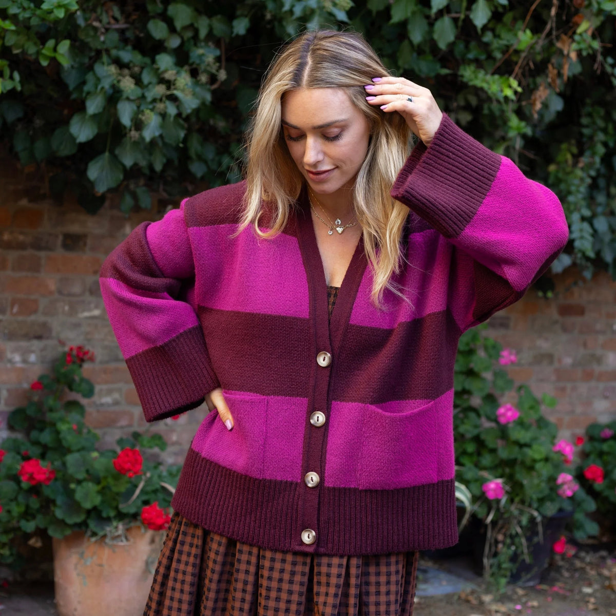 Candice Cardigan - Burgandy/Fuchsia