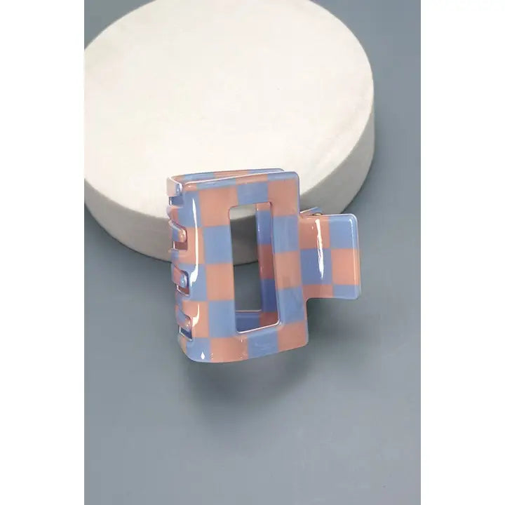 Hair Claw Clip - Checkered Blue/Pink