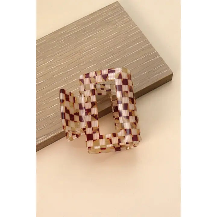 Hair Claw Clip - Checkered Brown