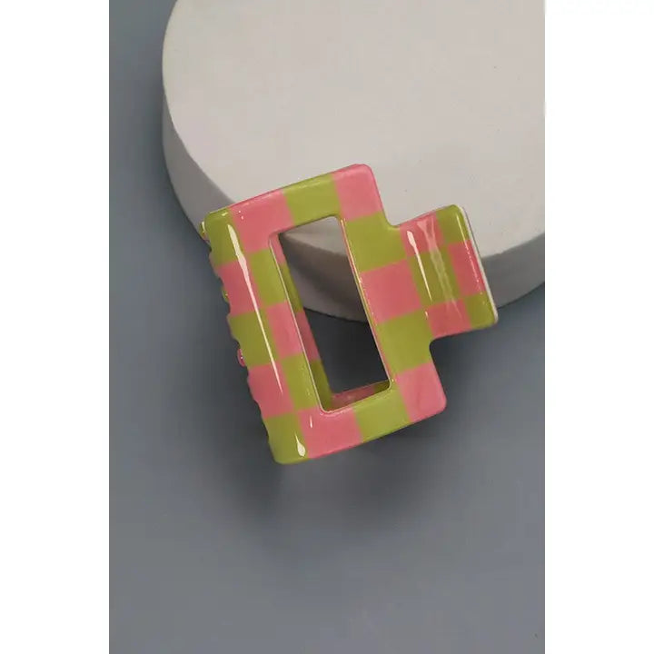 Hair Claw Clip - Checkered Pink/Green