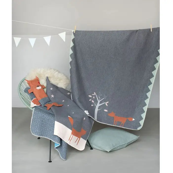 Cotton Flannel Blanket - Fox Under Starry Skies