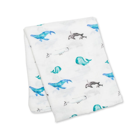 Cotton Muslin Swaddle - Whales