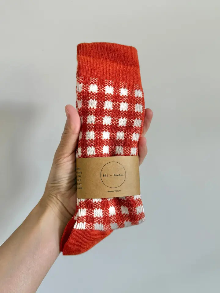 Cotswold Gingham Socks - Terracotta