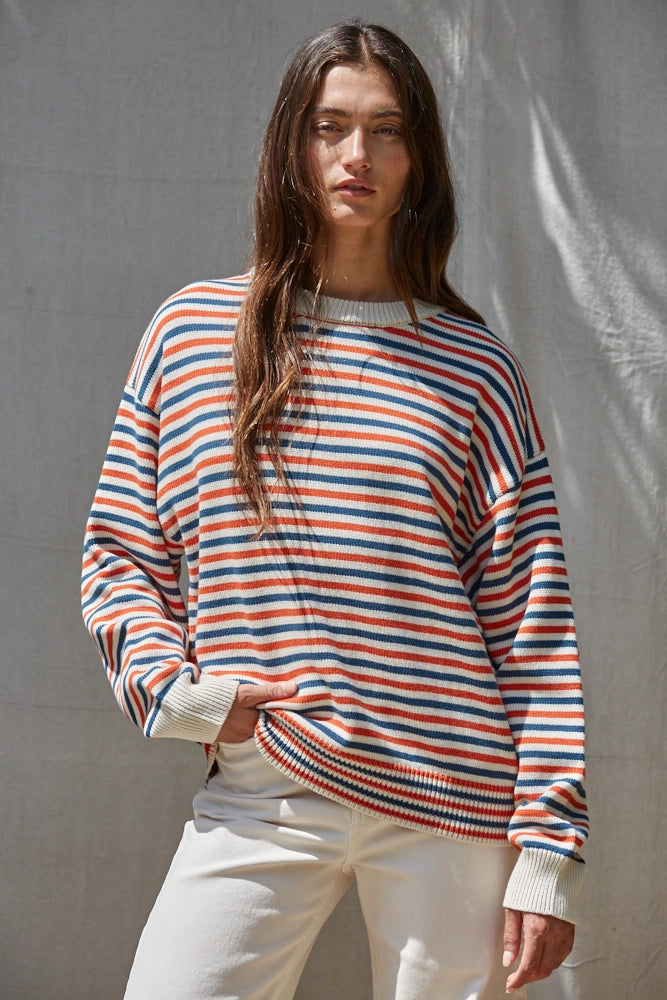 Knit Sweater - Natural Red Stripe