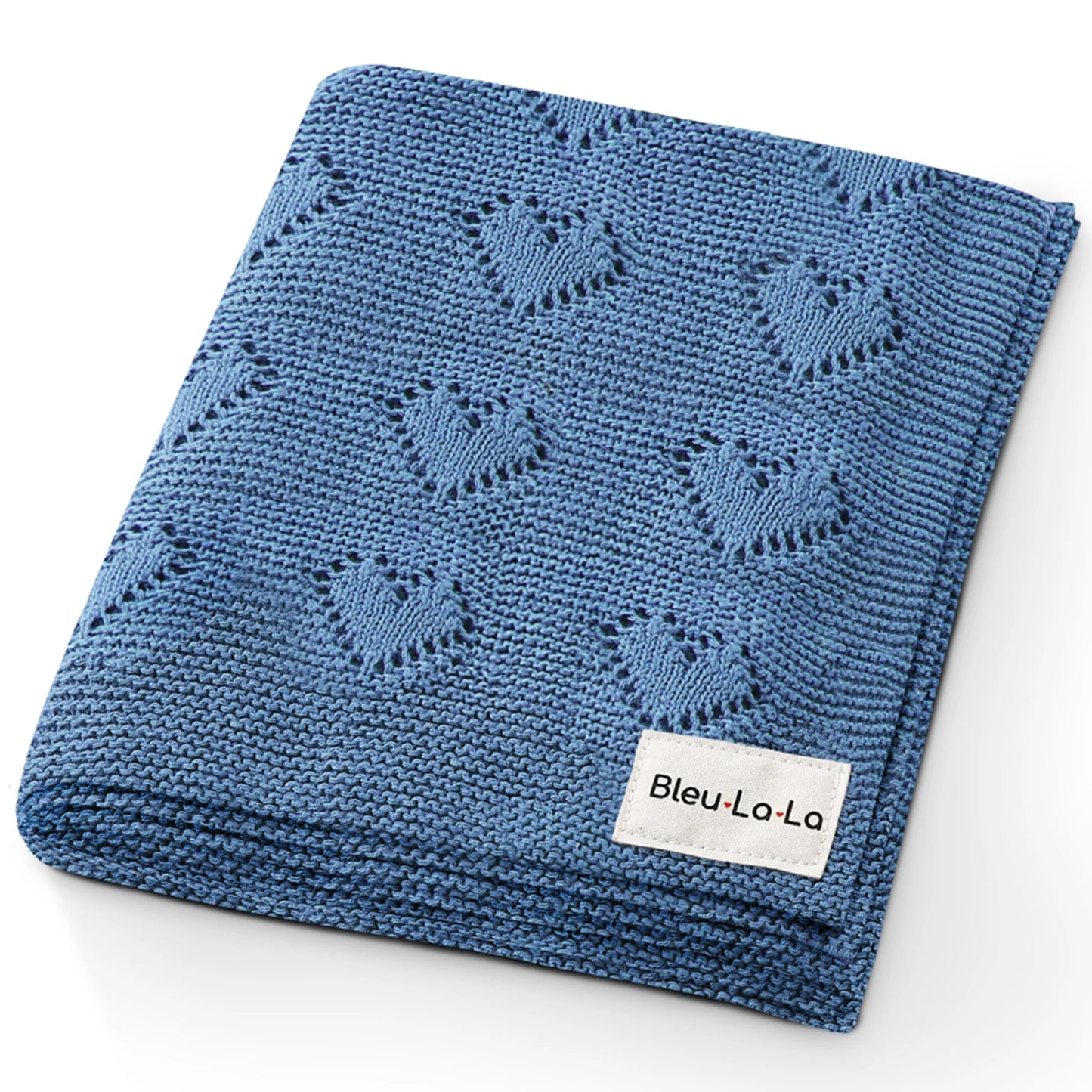 Hearts Knit Blanket - Denim Blue