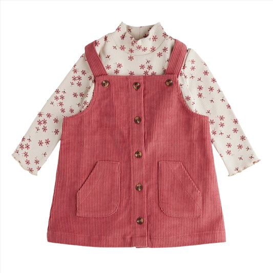 Corduroy Overall Dress Set - Raspberry